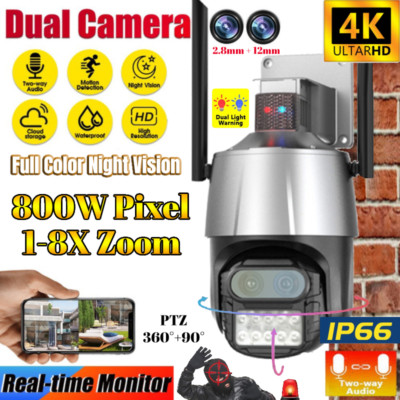Dual Lens HD 8MP Wireless Wi-Fi IP Kamera Outdoor CCTV PTZ Home Security IR Cam