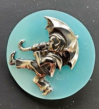 Vintage Brooch - Powder Blue "Real Nylon" Boy with Umbrella Design Made in USA