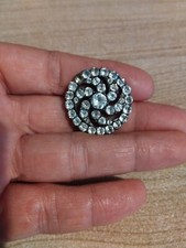 Boutons Ancien En Argent Et Strass XIXe 28mm