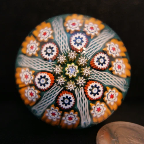PETER MCDOUGALL 6 SPOKE COMPLEX MILLEFIORI 2" Inch GLASS PAPERWEIGHT Scotland