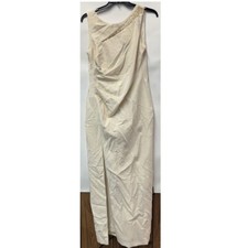 Adrianna Papell Womens 12 White Gold Side Slit Long Maxi Dress PREOWNED CW84