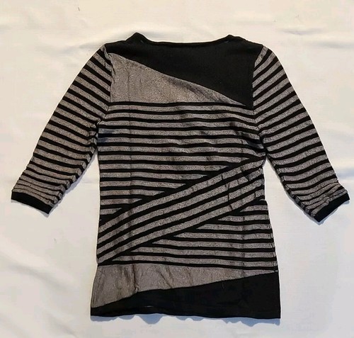 Suéter Pullover Tejido Dana Buchanan Talla S Para Mujer Negro/Gris Rayas Manga 3/4 - Imagen 5 de 5