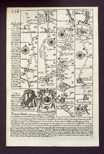 YORKSHIRE, Boroughbridge, Ripon, Richmond original antique road map, Bowen, 1720 - Picture 2 of 2