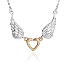 Equilibrium Guardian Angel Silver Plated Two Tone Heart and Wings Necklace