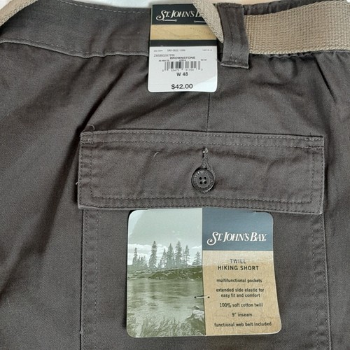 NWT St John's Bay Cargo Hiking Shorts Men's 48 Brown Belted Twill Big & Tall - Picture 9 of 10