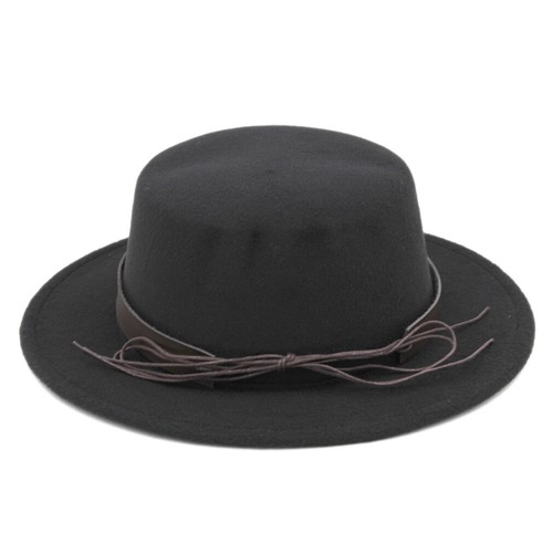  Unisex Primavera Otoño Fieltro Pastel de Cerdo Boater Sombrero Ala Ancha Top Plano Gorra Bowler - Imagen 12 de 23