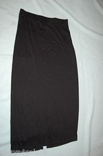 Womens SOLID BLACK LONG MAXI SKIRT Elast Waist SOFT KNIT Rear Slit M 8-10