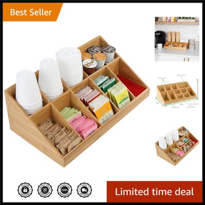 Elegant 11-Compartment Coffee Bar Organizer - Rayon from Bamboo, Brown Finish