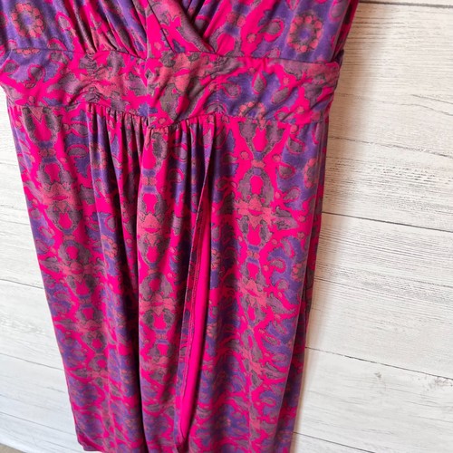Fresh Produce Dress Size Medium Pink and Purple Floral Midi Stretch Faux Wrap - Picture 11 of 12