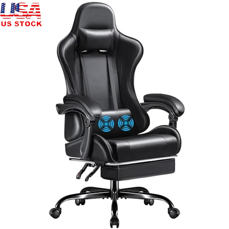 Ergonomic Gaming Chair W/ Footrest Massage Lumbar Support Adjustable Swivel Seat-image