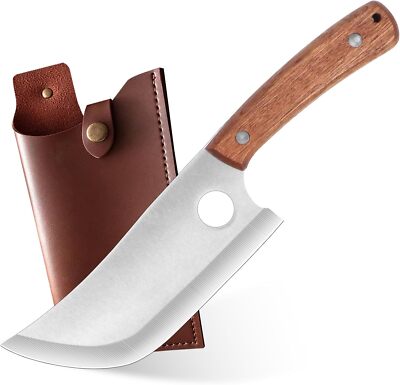 Meat Cleaver Knife, Ultra Sharp Butcher Knife with Leather Sheath, Japanese Chef