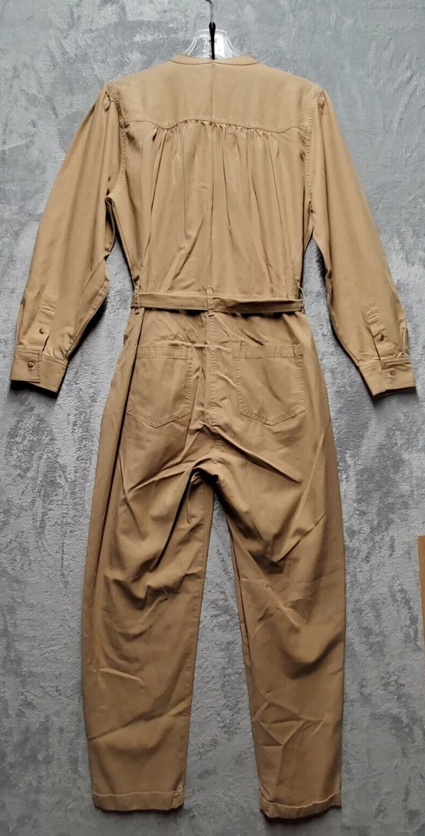 MNG Mango Jumpsuit Womens Medium Beige Tan Light Brown Belted