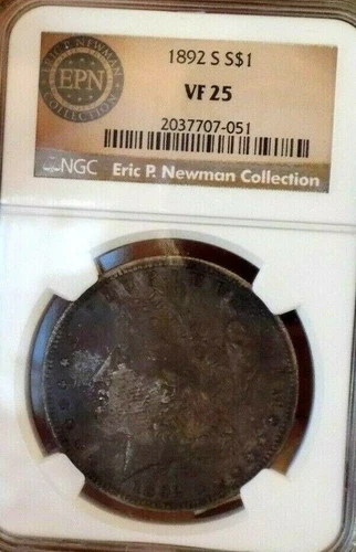 MORGAN SILVER DOLLAR 1892 S NGC VF 25 ERIC P NEWMAN COLLECTION RARE TONED PQ