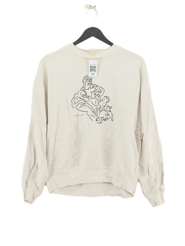 Uniqlo Women's Jumper M Cream Graphic Cotton with Polyester Round Neck Pullover