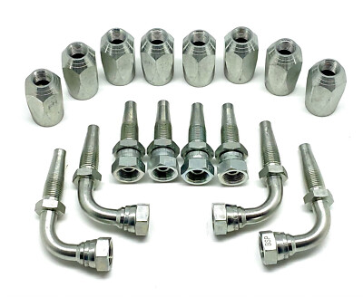 16-teiliges 3/8 Zoll 2 Draht wiederverwendbares Hydraulikschlauchset BSP Buchse gerade & 90 Winkel