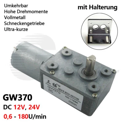 MARKENLOS GW370 Schneckengetriebemotor Getriebemotor DC 12V 24V 0,6-180RPM mit Halterung