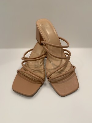 A New Day Camel Tan Chunky Heel Strappy Mules Women's Size 10M
