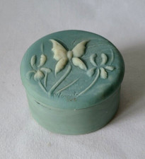 Blue Incolay Stone Round Trinket Pill Ring Box Butterfly by R Nemith Vintage