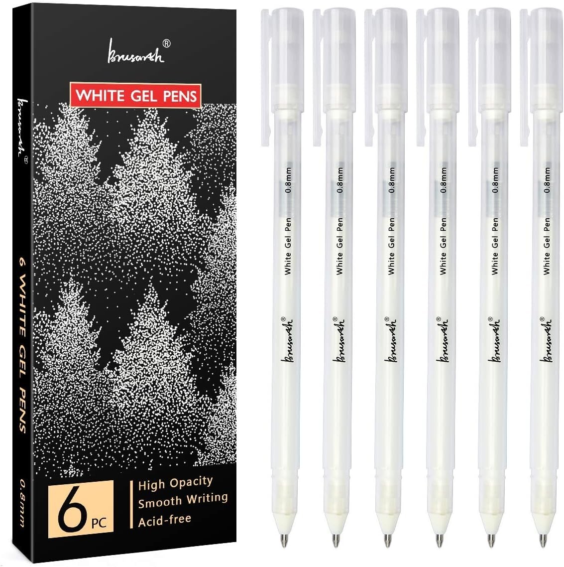 White Gel Pen Set - 0.8 mm Extra Fine Point Pens Opaque White Archival Ink 