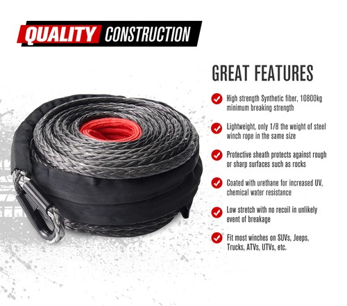 FIERYRED Winch Rope 10mm x 30m Dyneema SK75 Synthetic Rope Tow Recovery Offroad - Picture 4 of 12