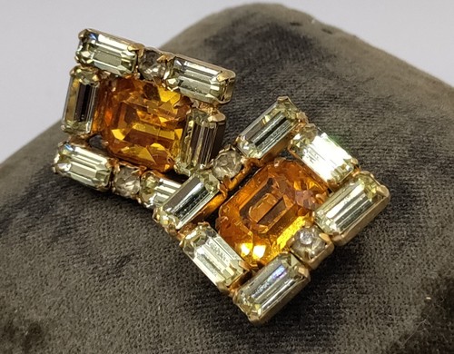 Kramer Pale Yellow Baguette & Citrine Rhinestone Shadow Box Earrings