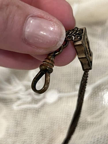 Victorian Key Fob Necklace Slide Chain Tiger Eye Onyx Antique Vtg Pendant - Picture 10 of 16