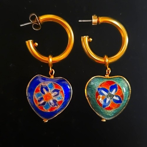 B&E Jewelers Handmade Brass and Mosaic Heart Earrings