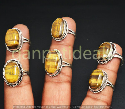 Tiger Eye Gemstone Rings 100pcs Wholesale Lot 925 Silver Plated Jewelry