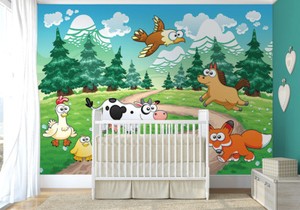 Maternelle Decoration Murale Enfants Chambre Photo Papier Peint Animaux Foret Ebay