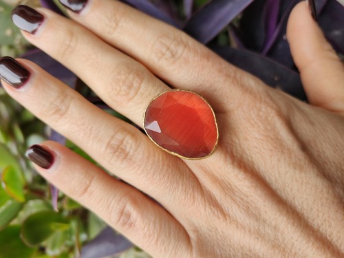 Anillo Mujer Latón Dorado con Gema Piedra Imitación Ojo De Gato Regulable A2 - Imagen 29 de 29