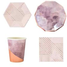 Purple Disposable Party Tableware Dinnerware Birthday Ink Painting Decoration