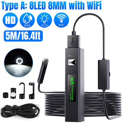 LED WiFi Snake Borescope Endoscope 8mm Inspection Camera for iPhone Android iOS