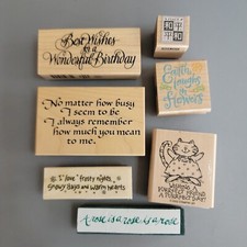 Wood Mounted Rubber WORDS Stamp Lot 7 Birthday Inspirational Cat Frosty Nights