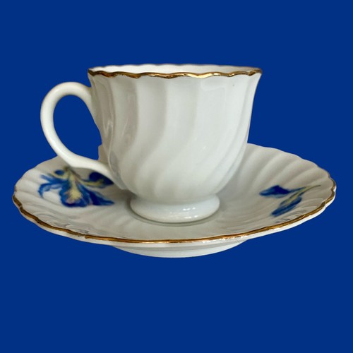 Demitasse Teetasse Untertasse Nippon Yoko Boeki CO. Gold Blau Iris Japan Vintage - Bild 4 von 10