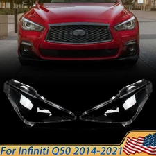 Pair Left + Right Front Headlight Headlamp Lens Cover For Infiniti Q50 2014-2021