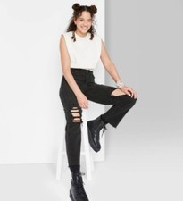 Women's Super-High Rise Distressed Straight Jeans - Wild Fable, Black Wash, 00