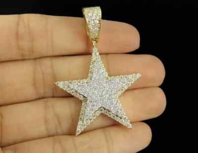 Men's Diamond Star Pendant in 14K Two Tone Yellow White Gold Over 2.20 CT