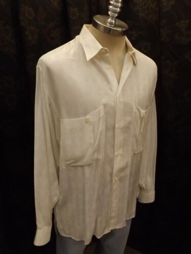  Klassisches Vintage-Mondo Made in Italy weißes Chevron-Muster Knopfleiste LS-Shirt Herren L - Bild 1 von 5
