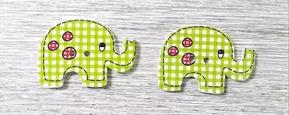 elephant jungle wood buttons sewing 2 holes 1 1/8 inch red green 2pc new - Image 2 of 2