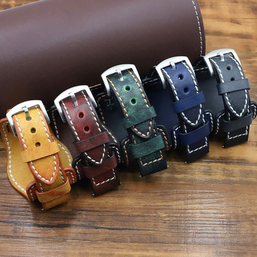 20-24mm Retro Genuine Leather Bracelet Replacement Watch Strap Band W/ Wrist Pad - Picture 10 of 15
