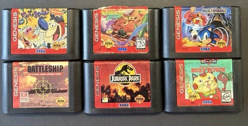 Lot Of 6 SEGA Genesis Games UNTESTED, Sonic Spinball, REN And Stimpy, Jurassic