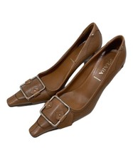 PRADA Leather Pumps Brown Woman's EU 36.5 / 23cm Made in Italy Free Shipping