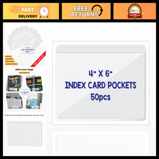 Clear Adhesive Index Card Pockets 4" x 6" - 50 Pack, Top-Loading Plastic Holders