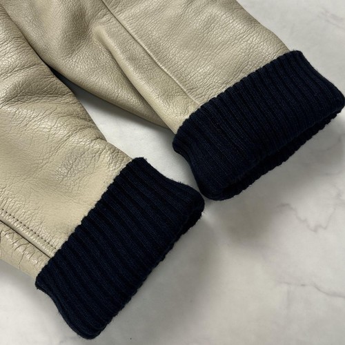 S Size Stadium Jacket Beams Donkey Leather Melton Wool Navy Ivory - Picture 11 of 12