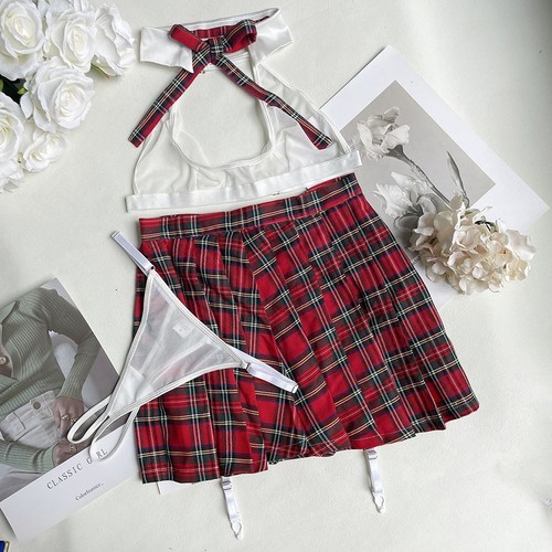 Role Play Costume Sexy Schoolgirl Nightdress Plaid Pattern Women's Underwear - Picture 4 of 24