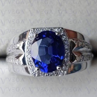 5.60Ct Oval Cut Natural Sapphire & Diamond Prong Men's Ring 950PT Solid Platinum
