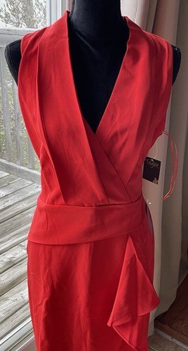 Taylor Red Faux Wrap Side Front Ruffle V-Neck Sleeveless Knee Length Dress 14 - Picture 2 of 9
