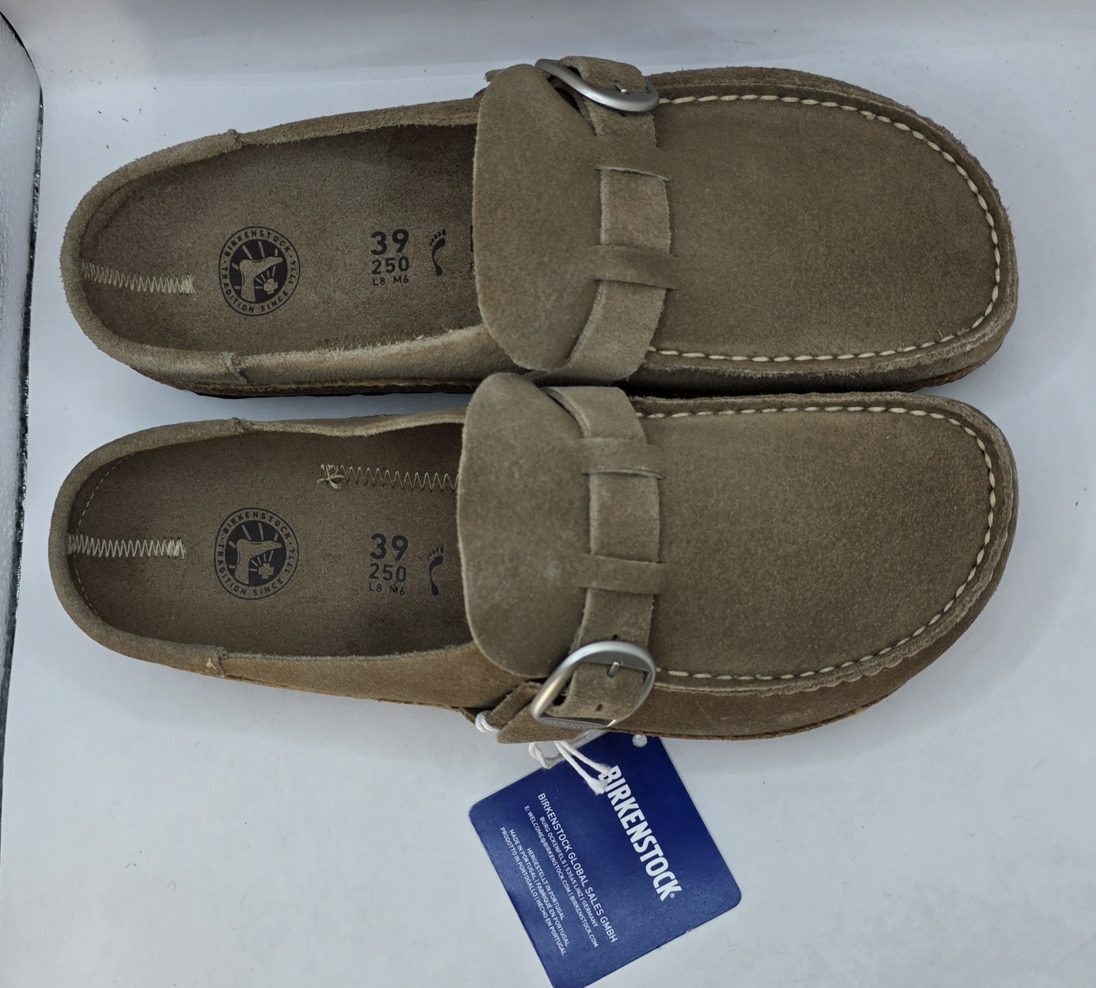 Birkenstock Buckley Moccasins Leather Suede Gray Taupe Color Narrow image 7