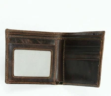 Bifold Wallet Cow Genuine Leather Wallet Cowhide Travel Purse Case Dark Brown