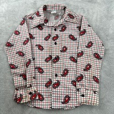 Sears Perma-Prest Paisley Grid Button Down 10 White Red Boys Vintage 70s Shirt